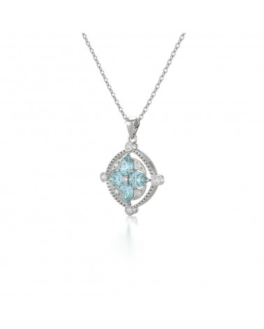 Colgante Pendente Acquamarina Diamanti Catena Argento inclusa ADEN - 3