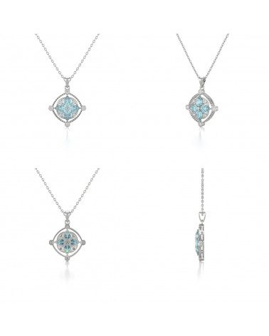Colgante Pendente Acquamarina Diamanti Catena Argento inclusa ADEN - 2