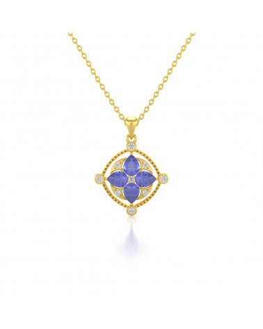 Collar Colgante de Oro Tanzanita y Diamantes Cadena Oro incluida ADEN - 1