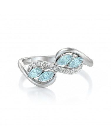 925 Silver Aqumarine Diamonds Ring ADEN - 3