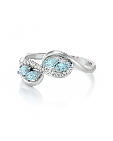 925 Silver Aqumarine Diamonds Ring ADEN - 4