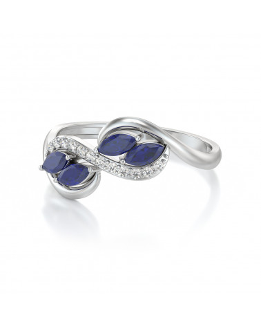 925 Silver Sapphire Diamonds Ring ADEN - 4