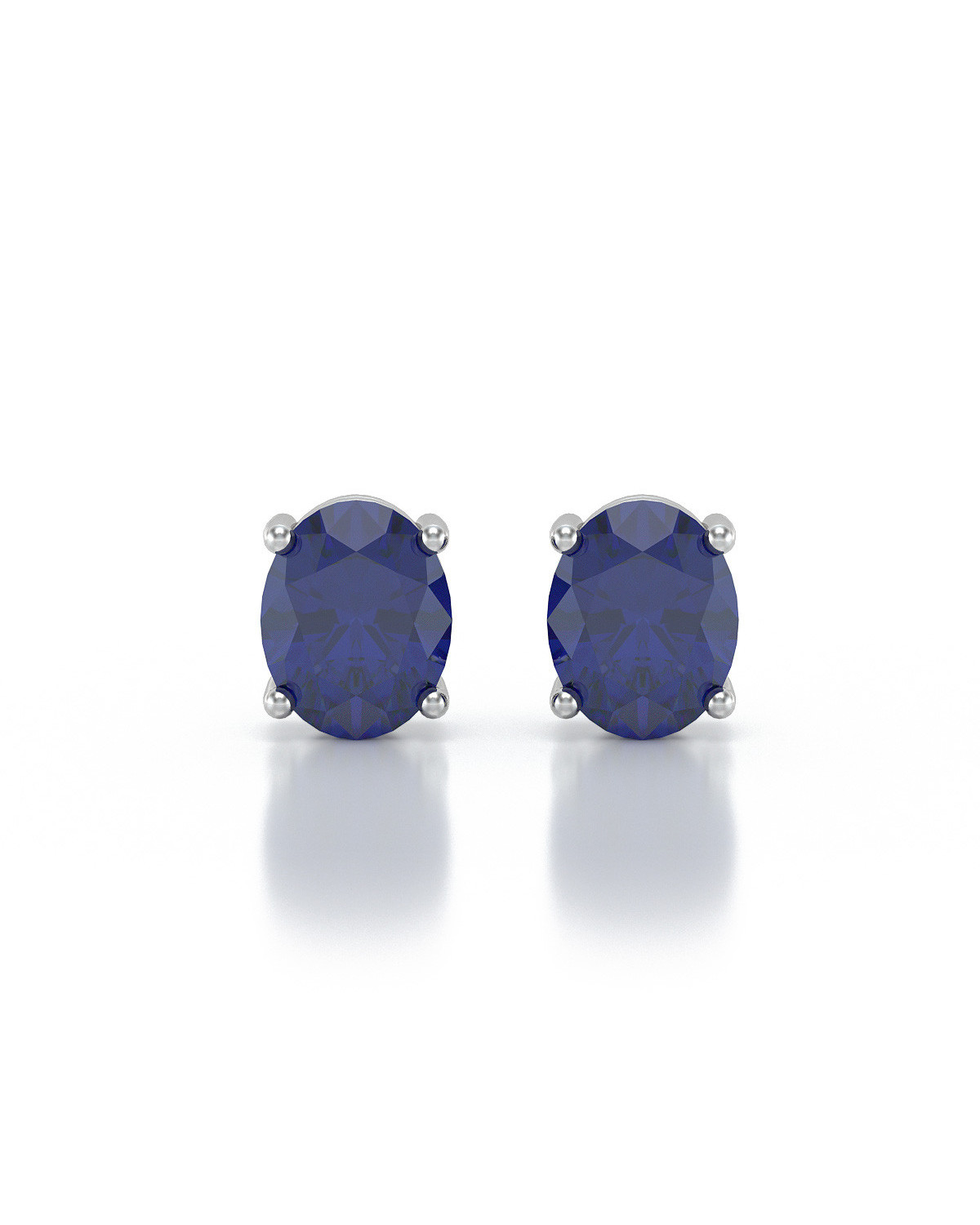 White Gold Earrings with Faceted Oval Sapphire