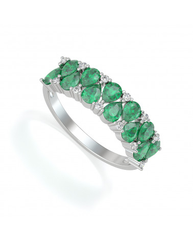 Bague Emeraudes et diamants sur Argent 925 2.29grs ADEN - 1