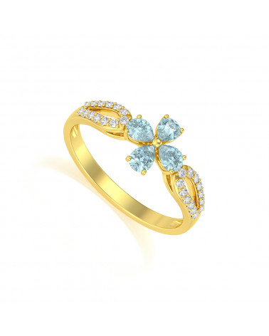 Bague Or Jaune Fleur Aigue-Marine et diamants 1.95grs ADEN - 1