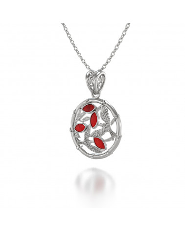 Pendentif Oiseaux et branches de corail  Serti Argent 925 ADEN - 3