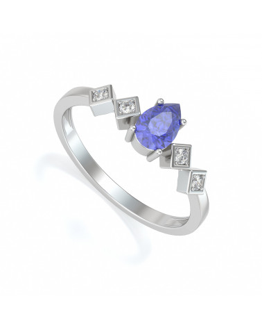 Bague Tanzanite et diamants sur Argent 925 1.296grs ADEN - 1