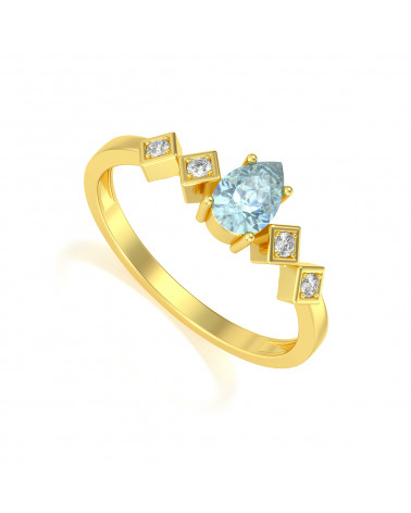 Anillo de Oro Aguamarina y diamantes 1.296grs ADEN - 1
