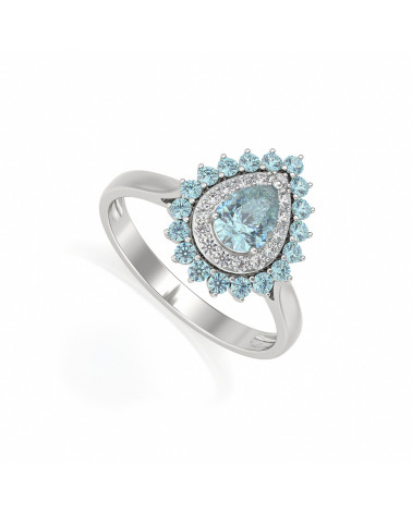 925 Silver Aqumarine Diamonds Ring ADEN - 1