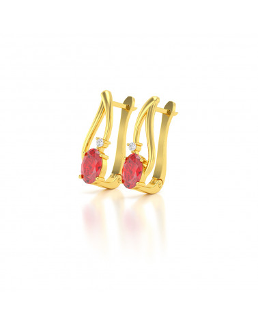 14K Gold Ruby Diamonds Earrings ADEN - 3