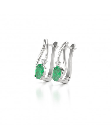 Orecchini in Smeraldo Diamanti Argento 925 ADEN - 3