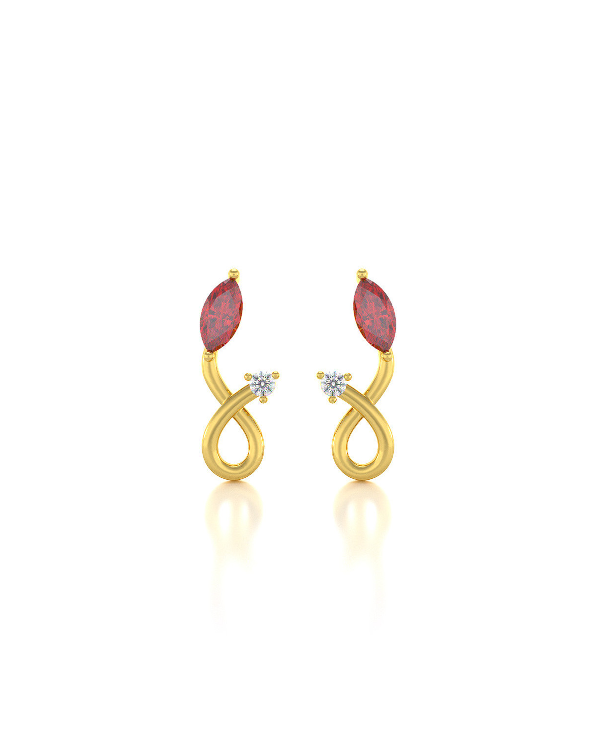 14K Gold Ruby Diamonds Earrings