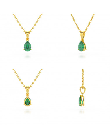 Collier Pendentif Or Jaune Emeraude Chaine Or offerte vue sous différentes angles