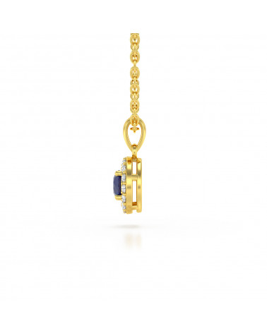 Collar Colgante de Oro 14K Zafiro y Diamantes Cadena Oro incluida ADEN - 4
