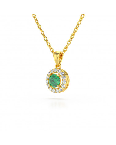 14K Gold Emerald Diamonds Necklace Pendant Gold Chain included ADEN - 3
