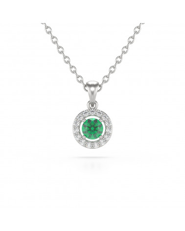 Colgante Pendente in Oro 14K Smeraldo Diamanti Catena Oro inclusa ADEN - 1
