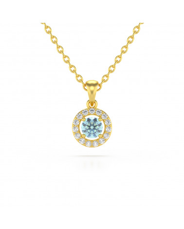 14K Gold Aquamarin Diamanten Halsketten Anhanger Goldkette enthalten ADEN - 1