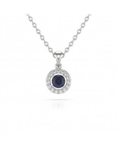 925 Silver Sapphire Diamonds Necklace Pendant Chain included ADEN - 1