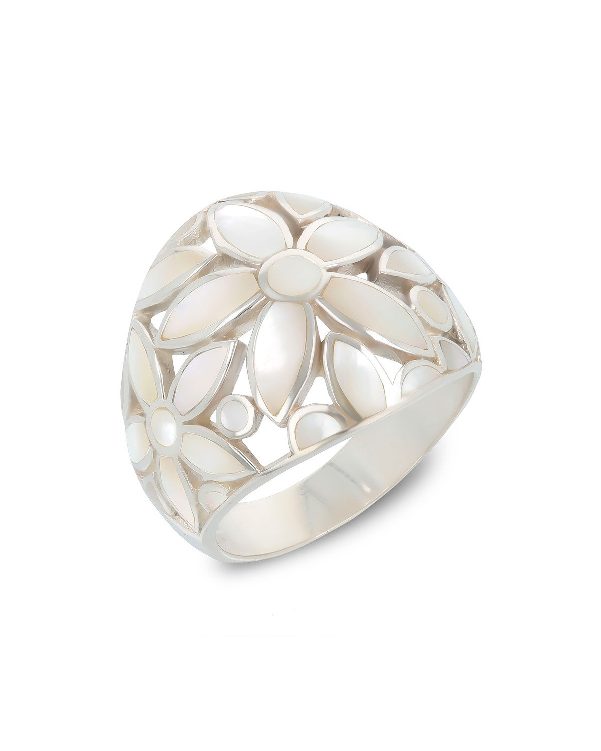 925 Sterling Silver White Mother-of-pearl Flower Ring