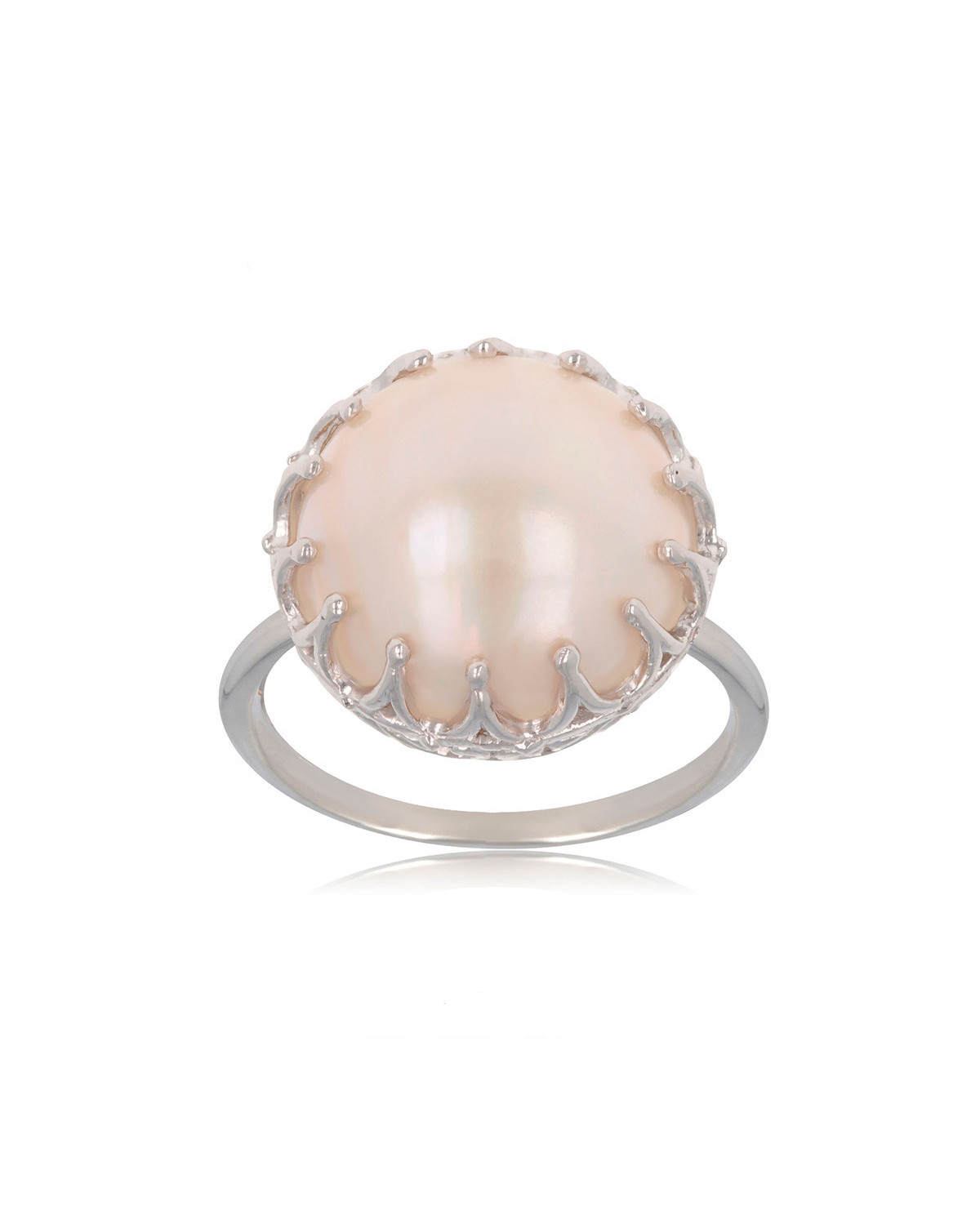 925 Sterling Silver White Mother-of-pearl Round Shape Ring
