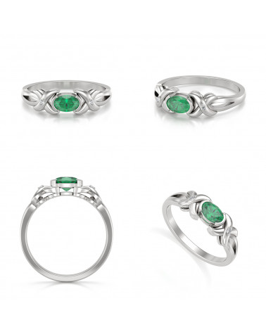 Bague en Émeraude Naturelle, Diamants et Argent 925 - SOLINE