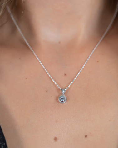 925 Silver Aquamarine Diamonds Necklace Pendant Chain included