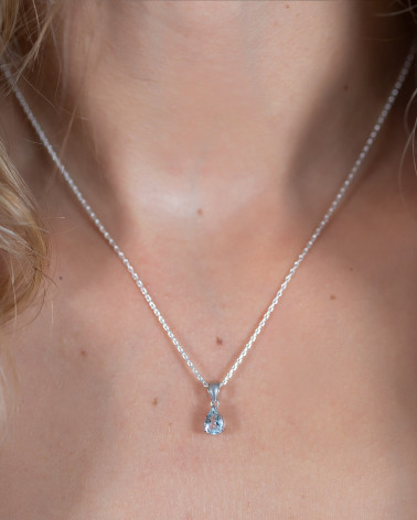 Collar Colgante Aguamarina Cadena Plata de Ley incluida