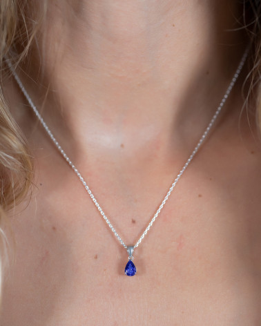 925 Silver Sapphire Necklace Pendant Chain included
