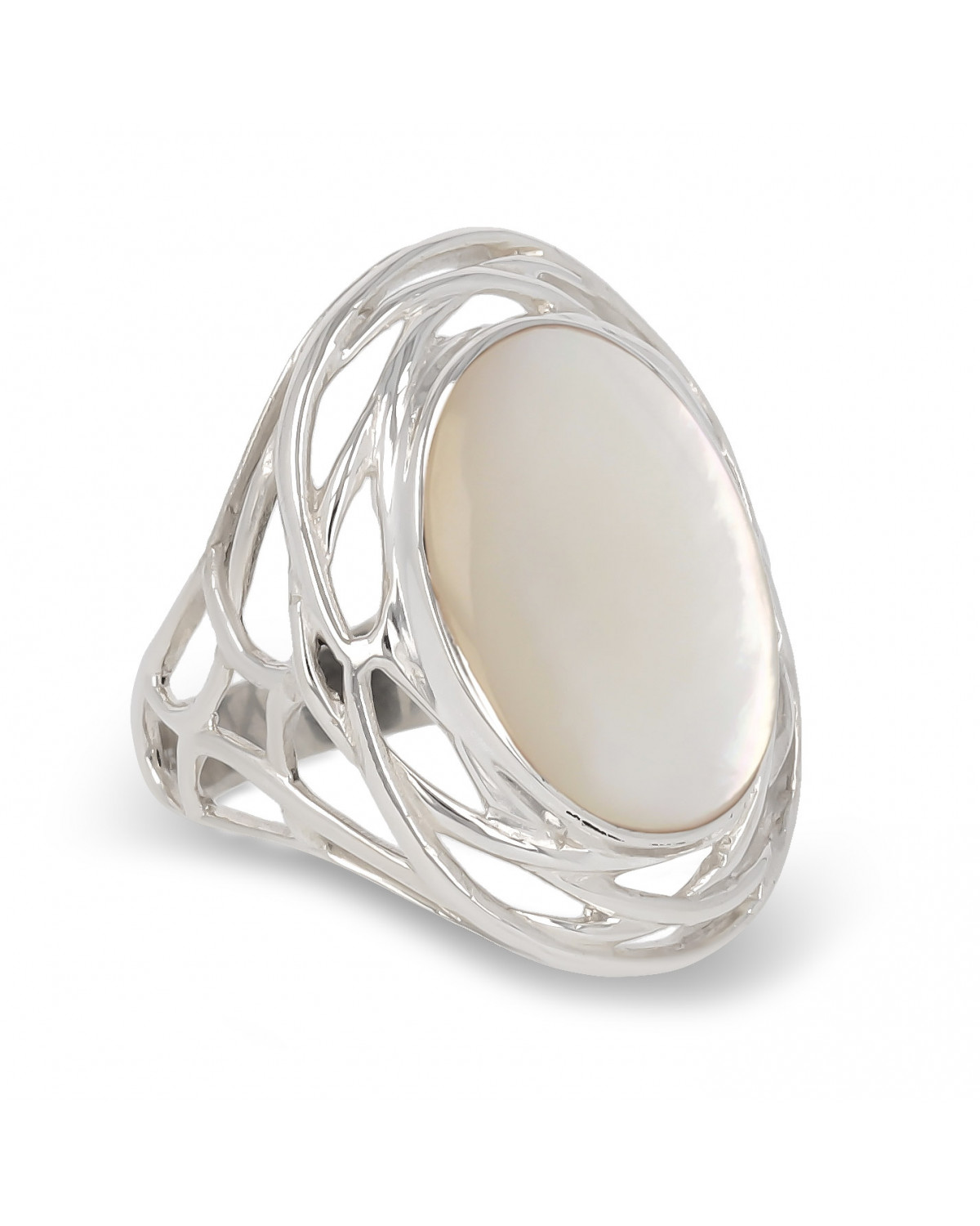 925 Sterling Silver White mother-of-pearl Oval Shape Ring
