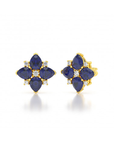 Gold Sapphire Diamonds Earrings