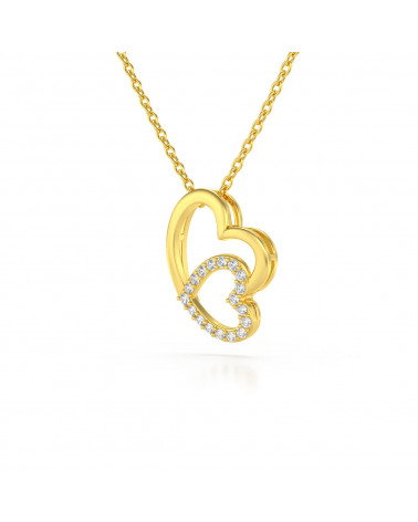 Collier Pendentif Double Coeur Or Jaune Diamant Chaine Or incluse 1.09grs