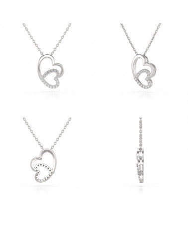 Collier Pendentif Double Coeur Or Blanc Diamant Chaine Or incluse 1.09grs