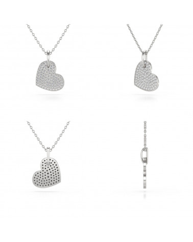 Collier Pendentif Coeur Or Blanc Diamant Chaine Or incluse 1.91grs