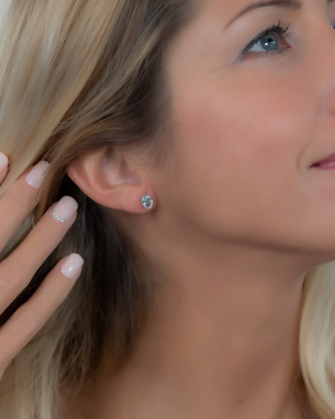 Boucles d'oreille Femme Aigue-Marine Forme Ovale sur Argent 925