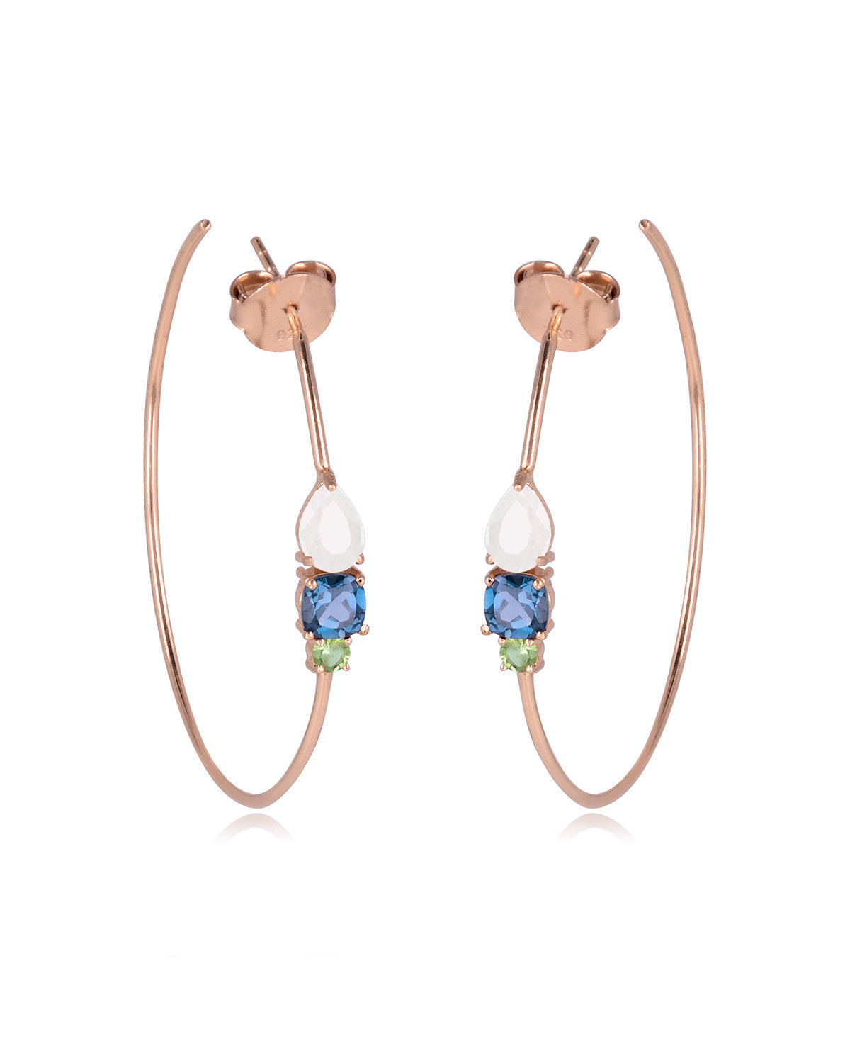 18K Gold-Plated Sterling Silver Hoop Earrings with 3 Gemstones - Aden