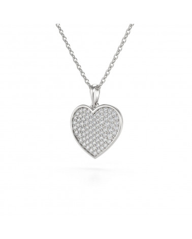 Collier Pendentif Coeur Or Blanc Diamant Chaine Or incluse 1.862grs