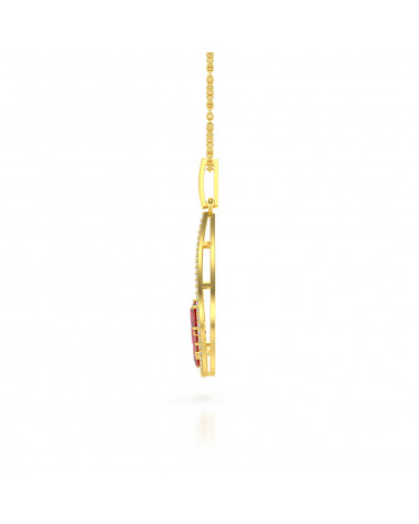 Collar Colgante de Oro 14K Rubi y Diamantes Cadena Oro incluida