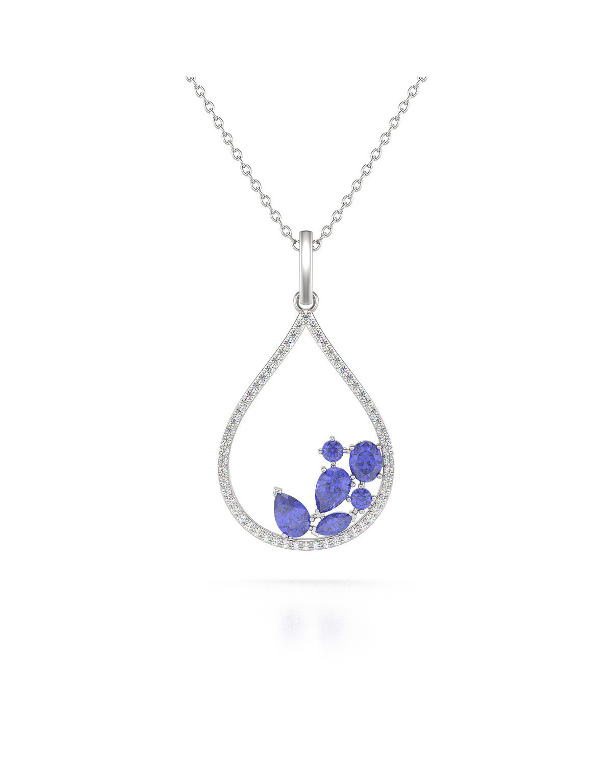 925 Silver Tanzanite Diamonds Necklace Pendant Chain included