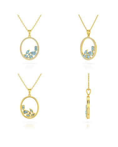 14K Gold Aquamarin Diamanten Halsketten Anhanger Goldkette enthalten