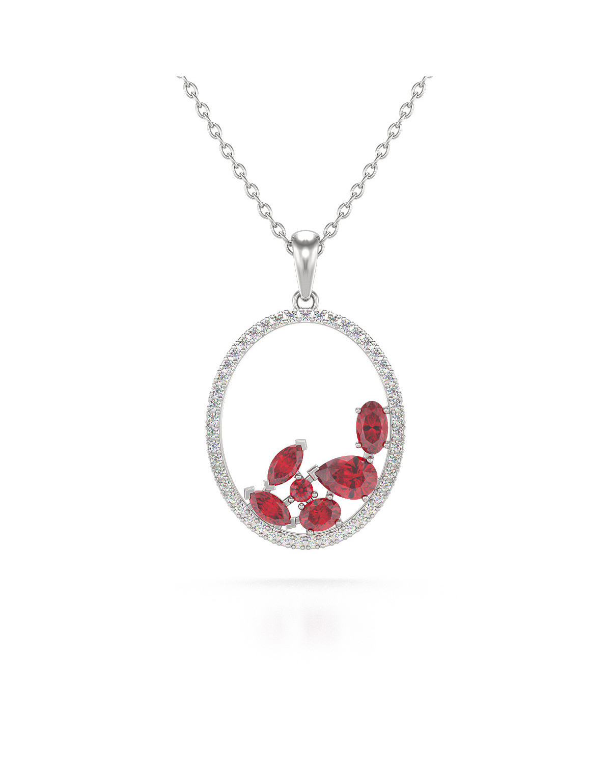 925 Silver Ruby Diamonds Necklace Pendant Chain included