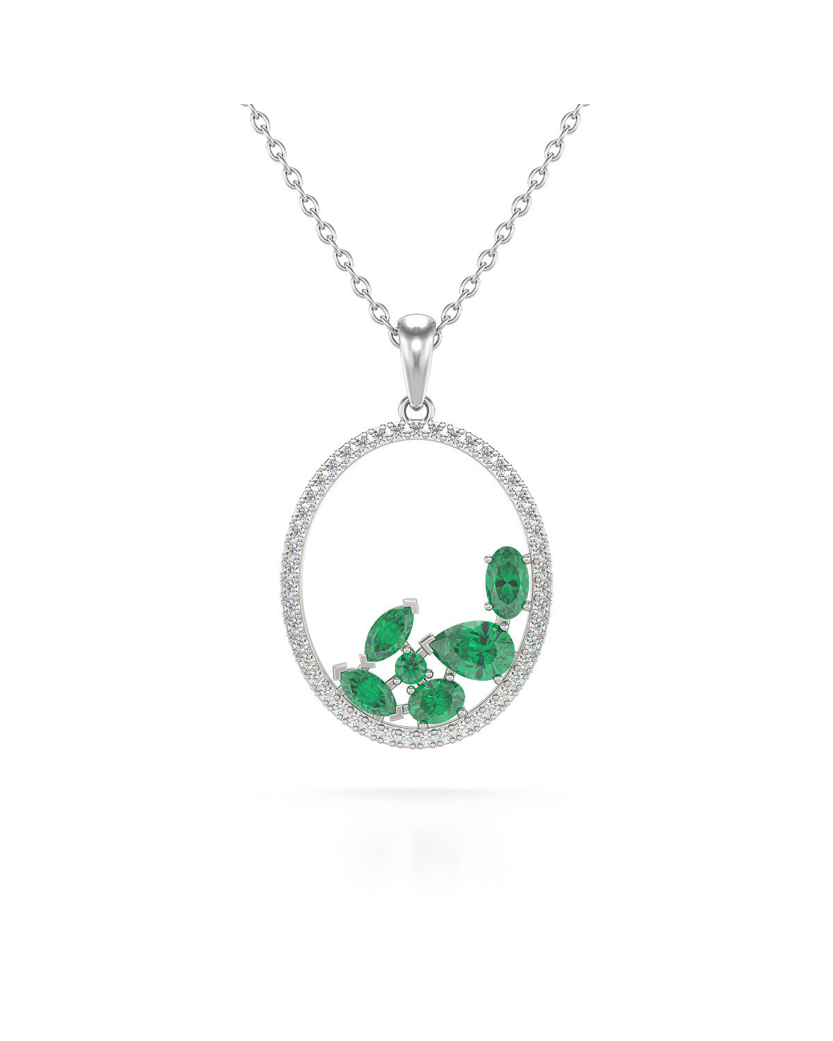 925 Silver Emerald Diamonds Necklace Pendant Chain included