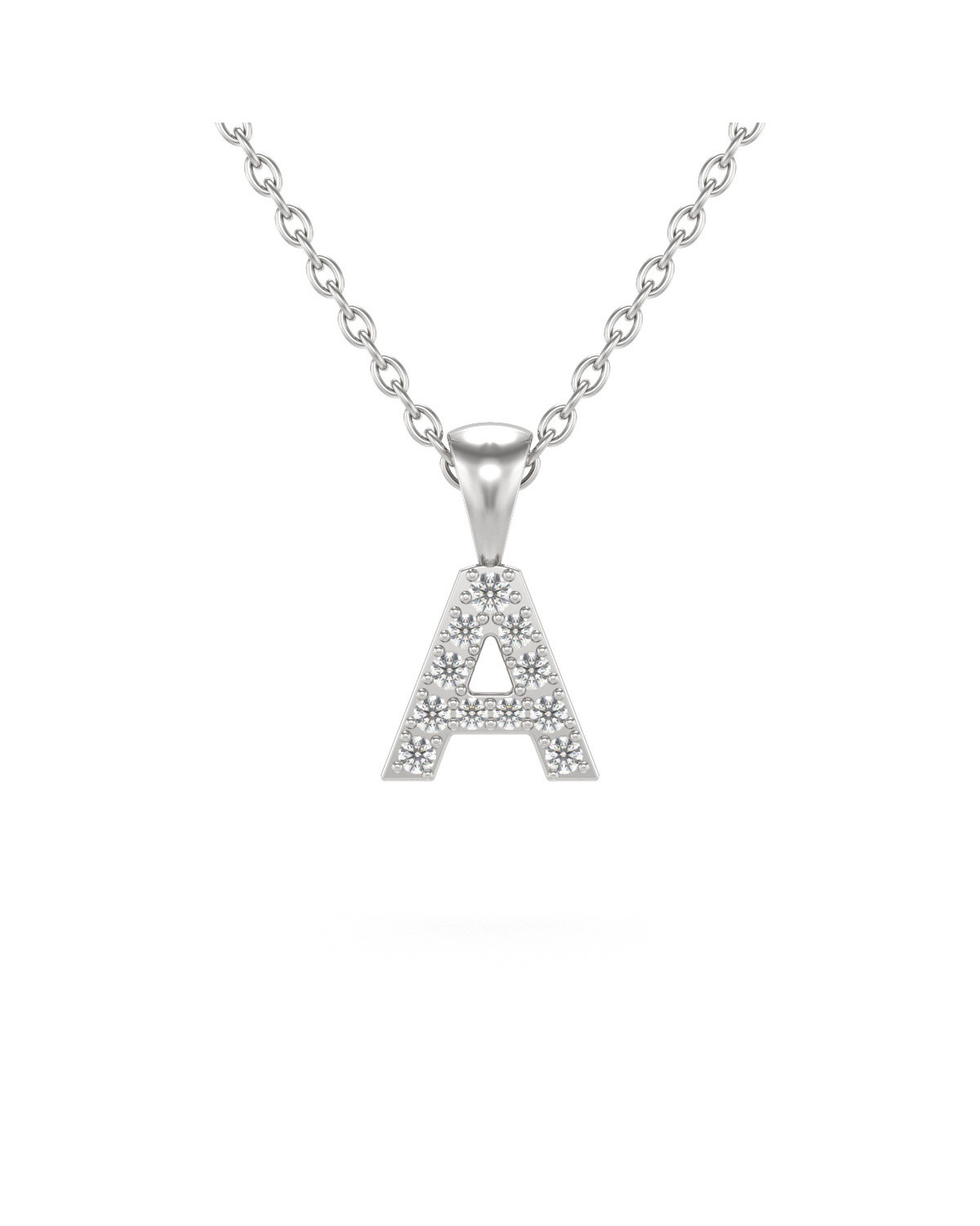 Collier Pendentif Lettre A Diamant Chaine Argent 925 incluse 0.72grs