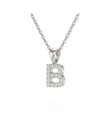 Collier Pendentif Lettre B Or Blanc Diamant Chaine Or incluse 0.72grs