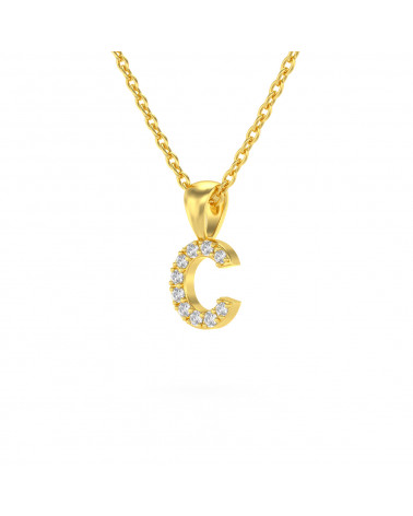 Collier Pendentif Lettre C Or Jaune Diamant Chaine Or incluse 0.72grs