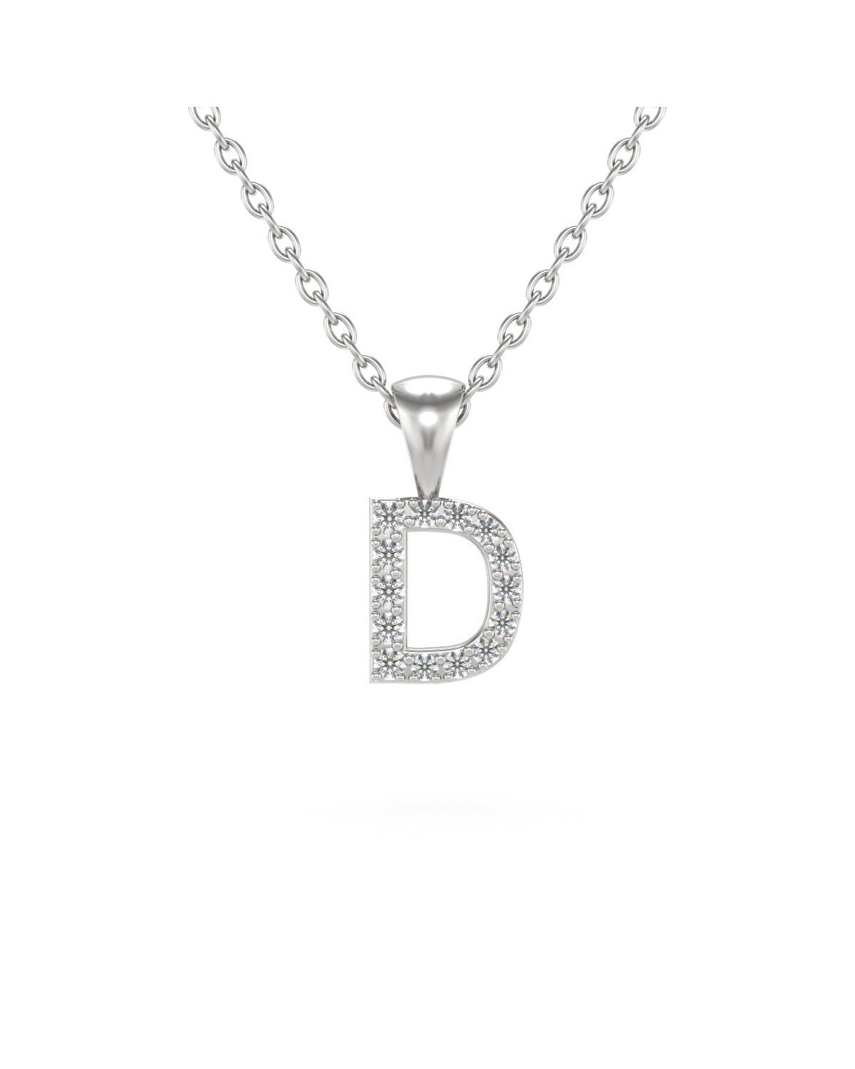 Collier Pendentif Lettre D Or Blanc Diamant Chaine Or incluse 0.72grs