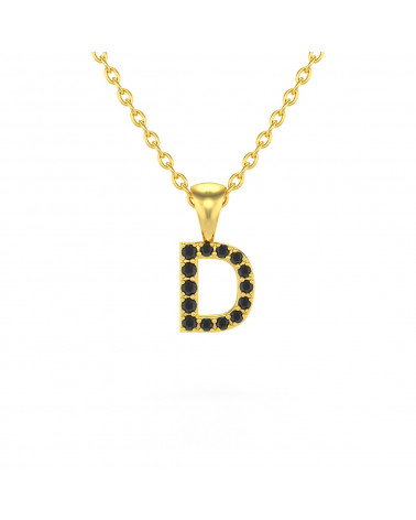 Collier Pendentif Lettre D Or Jaune Diamant Noir Chaine Or incluse 0.72grs