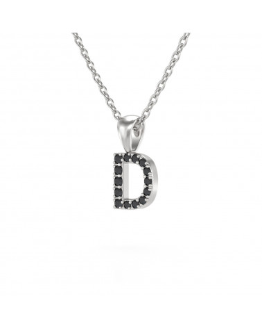 Collier Pendentif Lettre D Diamant Noir Chaine Argent 925 incluse 0.72grs