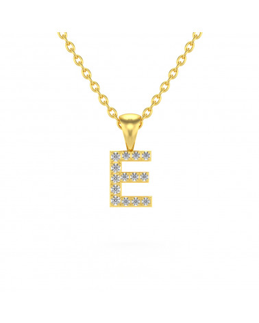 Collier Pendentif Lettre E Or Jaune Diamant Chaine Or incluse 0.72grs