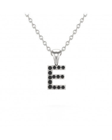 Collier Pendentif Lettre E Diamant Noir Chaine Argent 925 incluse 0.72grs