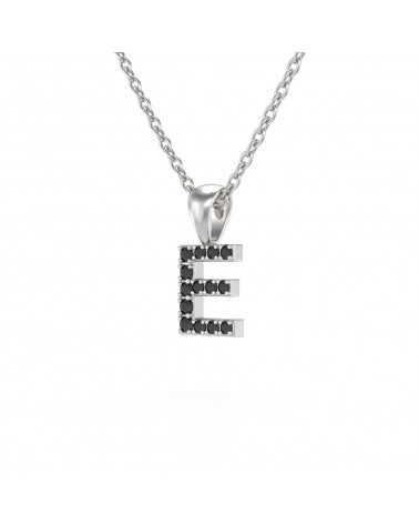 Collier Pendentif Lettre E Diamant Noir Chaine Argent 925 incluse 0.72grs